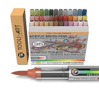 36 Earth Tones Flexible Brush Tip Acrylic Paint Pens Automatic Flow Control 1-5mm Line for Rock Painting,Coloring,Lettering,Scrapbooking,Glass,Mugs,Wood,Metal,Canvas,Fabric,Plastic Waterbased
