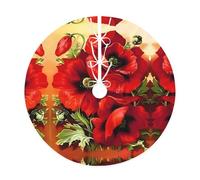 36" Elegant Christmas Tree Skirt - Beautiful Red Poppy Flower Full-Print Perfect for Xmas, Halloween, and New Year Decorations