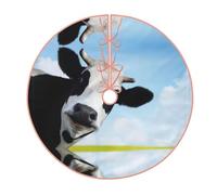 36" Elegant Christmas Tree Skirt - Cow Patterns Full-Print Perfect for Xmas, Halloween, and New Year Decorations