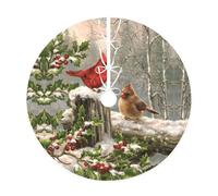36" Elegant Christmas Tree Skirt - Red Bird Holly Berry Branches Full-Print Perfect for Xmas, Halloween, and New Year Decorations