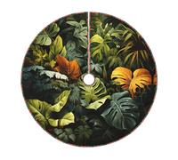 36" Faux Linen Tree Skirt,Modern Tropical Palm Leaves Print Holiday Tree Base Cover Decor,Festive Floor Mat