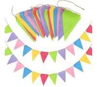 36 Flags 33 Feet Bunting Banner, Multicolor Outdoor Waterproof Triangle Flags Imitated Linen Burlap Bunting Supply for Birthday Baby Shower Wedding Garden Home Party Decorations