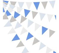 36 Flags Fabric Bunting Banner 10M 33Ft Cotton Material for Wedding For Birthday Baby Shower Party Decoration (Blue Gray White)