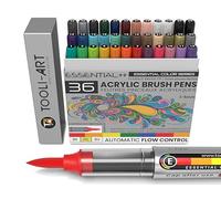 36 Flexible Brush Essential Colors Acrylic Paint Pens Automatic Flow Control 1-5mm Line for Rock Painting,Coloring, Lettering,Glass,Mugs,Wood,Metal,Canvas,Fabric,Plastic. Waterbased Quick Drying