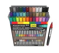 36 Flexible Brush Tip Acrylic Paint Pens Markers Set 1-7mm Line for Rock Painting, Brush Lettering, Scrapbooking, Glass, Mugs, Wood, Metal, Canvas, Fabric, Plastic. Non Toxic Waterbased Quick Drying