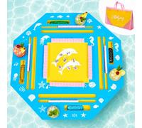 36" Foldable Floating Mahjong Table for Pool, Waterproof Floating Card & Game Table for Poker, Dominoes and Card Games, Portable Pool Party Table with Storage Bag for Family Game Nights, Light Blue