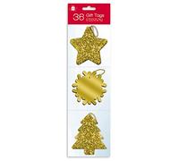 36 Gold Glitter and Luxury Foil Xmas Gift Tags With Thread