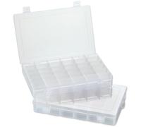 36 Grid Clear Plastic Organizer - Pack of 2- Bead Storage, Craft Organizer, DIY Small Parts Organizer, Jewelry Box, Fishing Tackle Box, Sewing, Nail Storage w/Adjustable Dividers & 5 Sticker Labels