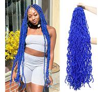 36 Inch 2 Pieces Dark Navy Royal Blue Full Strand Synthetic Hair Extensions for Black Women No Extended Pre Looped Long Curls Synthetic Crochet Braids 36 Inch 2