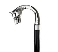 36 Inch Black & Nickel Pated Wolf Head Brass Handle Walking Stick Design Vintage Walking Stick in Chrome Finish