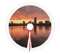 36 Inch Christmas Tree Skirt with Tassel Vintage Funny Xmas Tree Mat Waterproof Boston Charles River City Skyline Sunset Xmas Tree Ornaments Decorations for Merry Christmas Holiday P