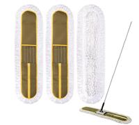 36 Inch Commercial Dust Mop Head: Replacement Industrial Heavy Duty Floor Duster Mop Head for Hotel Gym Household Cleaning Supplies for Hardwood, Tiles, Marble Floors (Green - 34 Inch, 3 Pack)