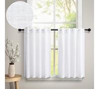 36 Inch Curtains White for Kids Room Boys Back Tab Pocket Country Kitchen Curtains Cafe Linen Half Window Light Filtering Semi Privacy Sheer Short Curtains for Bedroom Bathroom Living 36x36 Length