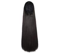 36 Inch Drawstring Ponytail Extension, Black Straight Ponytail for Black Women, Synthetic High-Temperature Fiber Hairpiece, Natural-Looking Style, Easy to Wear