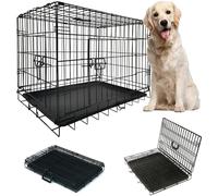 (36 Inch) PET CRATE Folding Strong Metal Double Door Puppy Dog Cage with Animal Floor Tray