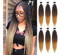 36 Inch Pre Stretched Braiding Hair，6 Packs Soft Yaki Texture EZ Braid for Box Braids Hot Water Setting Synthetic Fiber Hair Extensions（1B/30/27#）