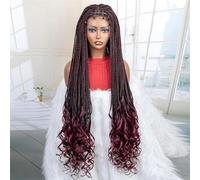 36 Inches Synthetic 9X6 Lace Front Braided Wigs Colorful Knotless Box Braiding Wig For Women Water Wave Hair Wig With Baby Hair