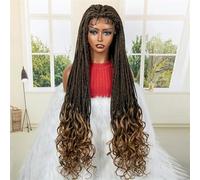 36 Inches Synthetic 9X6 Lace Front Braided Wigs Colorful Knotless Box Braiding Wig For Women Water Wave Hair Wig With Baby Hair