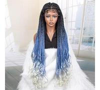 36 Inches Synthetic 9X6 Lace Front Braided Wigs Colorful Knotless Box Braiding Wig For Women Water Wave Hair Wig With Baby Hair