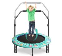36'' Kids Trampoline Free-Noise Mini Foldable Fitness Bounce Trampoline with Adjustable Foam Handle and Safety Pad Folding Trampoline Practice Jumping Indoor/Outdoor