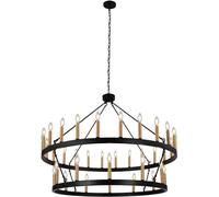 36-Lights Wagon Wheel Chandelier 2 Tier Candle Style Pendant Light 47 inch Farmhouse Wrought Iron Chandeliers,Contemporary Dining Room