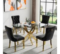 36" Modern Dining Table Set for 4 - Black Velvet Upholstered Chairs with Sturdy Cross Metal Legs - Perfect for Small Kitchens and Dining Rooms