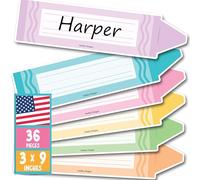 36 Name Tags for Classroom Desks & Cubbies - 9.5 x 2.5 Desk Name Plates for Classroom, Student Name Tags for Desk Kindergarten, Preschool, 1st, 2nd and 3rd Grade - Crayon Classroom Decor