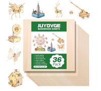 36 Pack 12"x12" Basswood Sheets 1/8", 3mm Basswood for Laser Cutting, 3mm Plywood Unfinished Wood Craft Wood for DIY Ornaments, Models, Painting, Drawing, Engraving, Wood Burning, and Laser Cutting