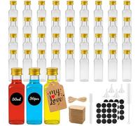 36 Pack 50ml Mini Alcohol Bottles with Lids, Reusable Square Mini Shot Bottles, Clear Plastic Shot Bottle with Funnels, Tag, Ropes, Pen and Brush for Liquor, Whiskey, Wedding Favours & Party Use