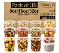 36 Pack 8oz/16oz/32oz Reusable Plastic Soup Containers with Lids, Deli Pots | 3 Sizes Combo Set Food Storage Tubs for Batch Cooking, Freezer & Microwave Safe, Meal Prep Containers for Curry, Stew & Soup