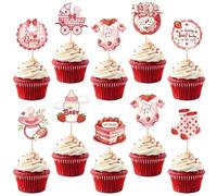 36 Pack Baby Shower Cupcake Toppers Double SidedBaby Bear Socks Clothes Strawberry Cupcake Picks A Berry Sweet Baby On The Way Cake Decorations for Gender Reveal Birthday Party Supplies