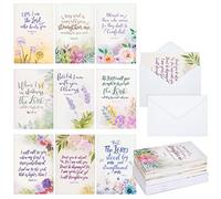 36 Pack Bulk Religious Sympathy Cards with Envelopes, Watercolour Floral Designs with Christian Bible Verses for Funerals, Condolences (10 x 15 cm)