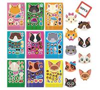 36 Pack Cats Make-a-face Stickers Sheets Your Own Cats Sticker for Kid Birthday Party Game Supplies Cute Animal Sticker Sheets A for an Animal Toy