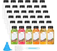 36 Pack Clear Plastic Juice Bottles with Lids, 8oz/240ml Empty Reusable Juice Bottles Bulk Square Beverage Containers for Juice Milk Water Smoothie Cold Drinks (Includes Labels, Brush and Funnel)