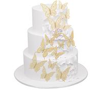36 Pack Gold Glitter 3D Butterfly Cupcake Toppers Hollow Butterfly Cake Decorations for Birthday Wedding Fairy Party Butterfly Wall Sticker Decal for Background Wall Decoration