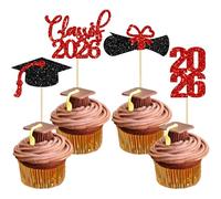 36 Pack Graduation Cupcake Toppers 2026 Red Glitter Class of 2026 Cupcake Toppers 2026 Cupcake Toppers Graduation Cupcake Picks Graduation 2026 for Graduation Party Decorations