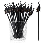 36 Pack Halloween Swizzle Sticks, Witch-Themed Plastic Drink Stirrers，Black Cat