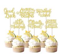 36 Pack Happy Retirement Cupcake Toppers Glitter Officially Retired Hello Pension Cupcake Picks No Work Zone Adventure Begins Cupcake Decorations Retirement Theme Birthday Party Supplies Gold