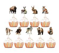 36 Pack Jungle Safari Animal Cupcake Toppers Fox Giraffe Rabbit Lion Bear Cupcake Pick Decorations for Wild Animal Theme Baby Shower Kids Birthday Party Cake Decorations Supplies