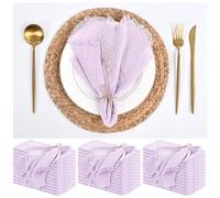 36 Pack Lavender Napkins Cotton Linen Napkin 16 x 16 Inch Light Purple Cloth Napkins Handmade with Fringe Soft Washable Rustic Dinner Napkin Cloth for Wedding Party Dinner Table