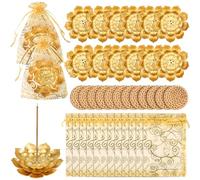 36 Pack Lotus Incense Holder，Indian Return Gifts for Pooja Bulk，Incense Stick Holder Gold Three-Layer Design with Organza Bags & Heat Insulation Pad, Pooja Return Gifts for Ladies Indian