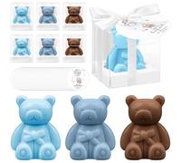 36 Pack Mini Bear Soaps Favours with Gift Boxes & Thank You Cards for Guest | Handmade Scented Bear Soaps Bulk for Gender Reveal Christening Wedding Supplies Birthday Party Gifts, Blue & Brown