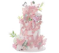 36 Pack Rose Gold Glitter 3D Butterfly Cupcake Toppers Metalic Hollow Butterfly Cake Decorations for Birthday Wedding Fairy Party Butterfly Wall Sticker Decal for Background Wall Decoration