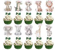 36 Pack Safari Animals Cupcake Toppers Jungle Animals Cupcake Picks Elephant Lion Hippo Monkey Zebra Leaf Cake Decorations for Forest Theme Baby Shower Kids Birthday Party Decorations Supplies