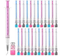 36 Pack Syringe Pens - 0.5mm Black Ink Gel Pens with Caps, Assorted Colours - Halloween Novelty Nurse Doctor Role Play, School Supplies, Office Stationery, Party Favours
