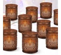 36 Pack Votive Candle Holders Bulk, Vintage Glass Tealight Holder Decorative Candle Holders with Butterfly Pattern for Wedding Table Centrepieces Party Home Decor Gifts(Amber)