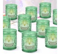 36 Pack Votive Candle Holders Bulk, Vintage Glass Tealight Holder Decorative Candle Holders with Butterfly Pattern for Wedding Table Centrepieces Party Home Decor Gifts(Green)