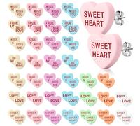 36 Pair Valentines Day Heart Candy Stud Earrings Cute Conversation Resin Heart Earrings Charm 7 Colors Love Hug Me Kiss Me Be Mine Valentines Gift Jewelry for Women