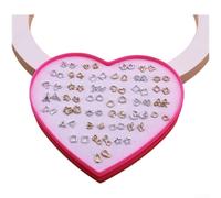 36 Pairs Heart Earrings Set Pink Resin Studs Mixed Styles Lightweight Cartoon Jewellery for Women Girls 0.5-1cm(B)