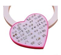 36 Pairs Heart Resin Stud Earrings for Women Featuring Diverse Cartoon Shapes and Electroplated Shine (E)